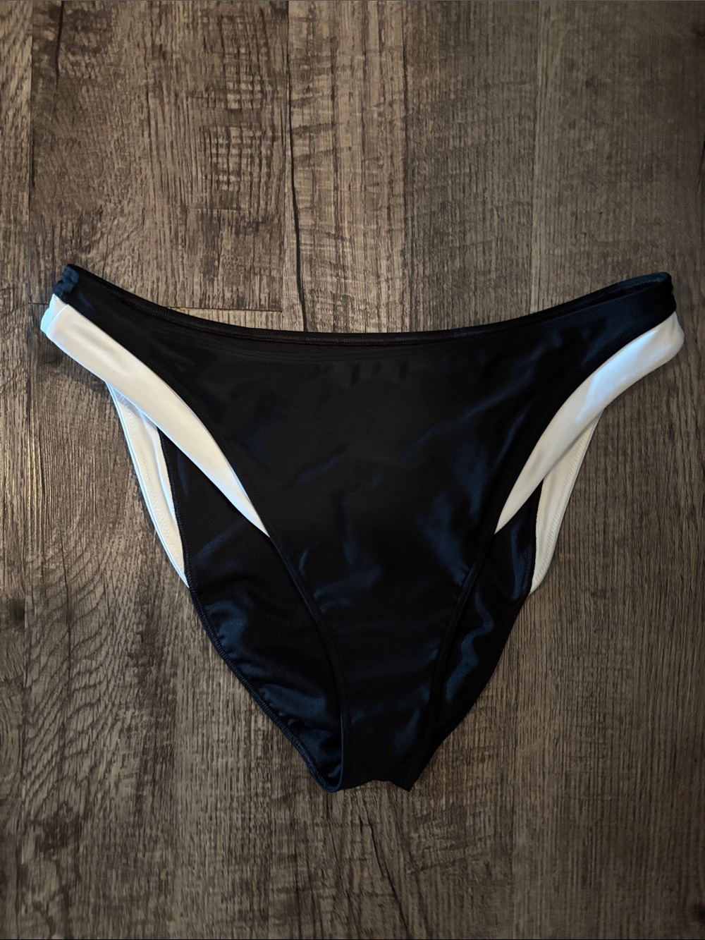 Abercrombie & Fitch High-Rise Bikini Bottom - Black with White Trim -Size Medium